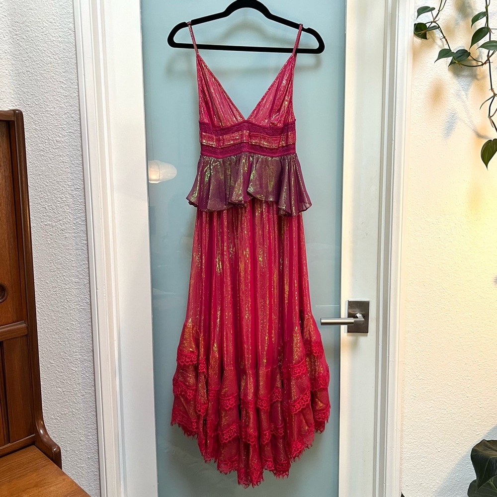 Rococo Sand Emi Long Dress in Metallic Red Ombre